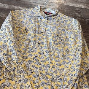 Five Star Floral Button Down Shirt in Yellow and Blue